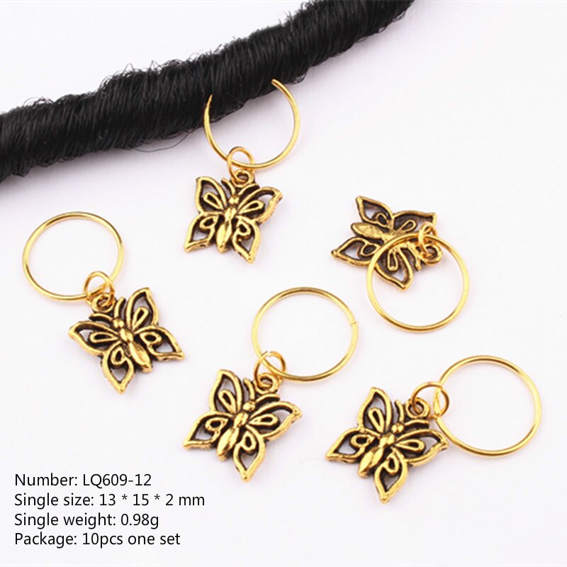 10 stk/pakke golden life tree sommerfugl charms manchetter ringe smykker dreadlock tilbehør hår fletning dread dreadlock perler clips: Nr. .12