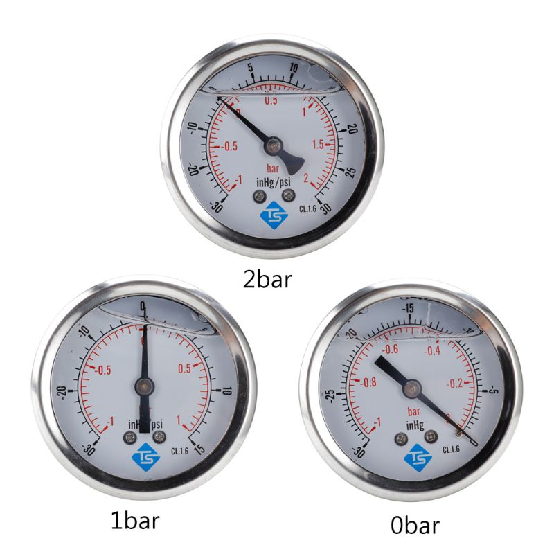 1/4 BSP Back Compound Pressure Vacuum Gauge Glycerine Filled 68mm -1~0/1/2 Bar -30*Hg + 0/15/30 PSI