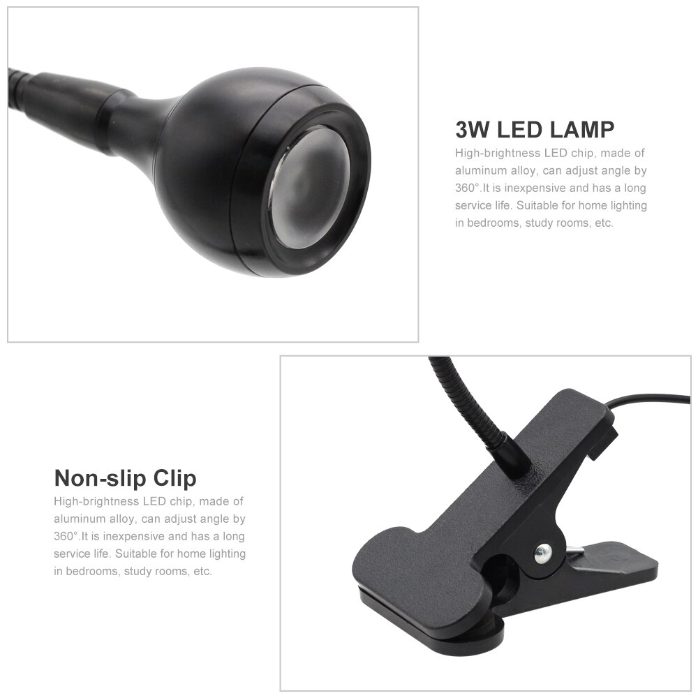 USB LED Desk Lamp Clip Holder Switch Flexible Dimmable Table Lamp Children Study Reading Book Light for Home Bedroom Living Room