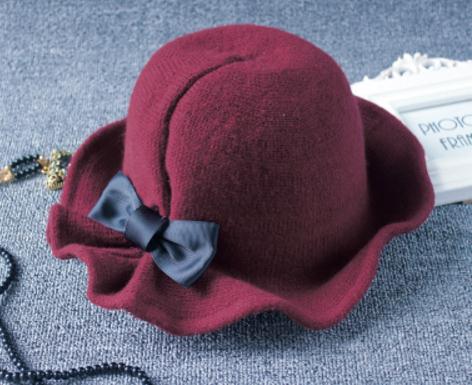 Vinter 6 farver dame varme hatte kvinder blød vintage uldfilt bowler fedora hat floppy cloche julekasket: Rød