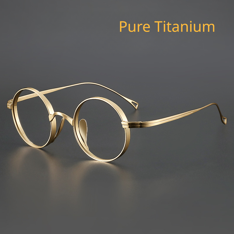 Ultraleichte japanische reintitan-brillenfassung für herren, retro-brille mit kleinem rahmen, flache korrektionsbrillenfassung