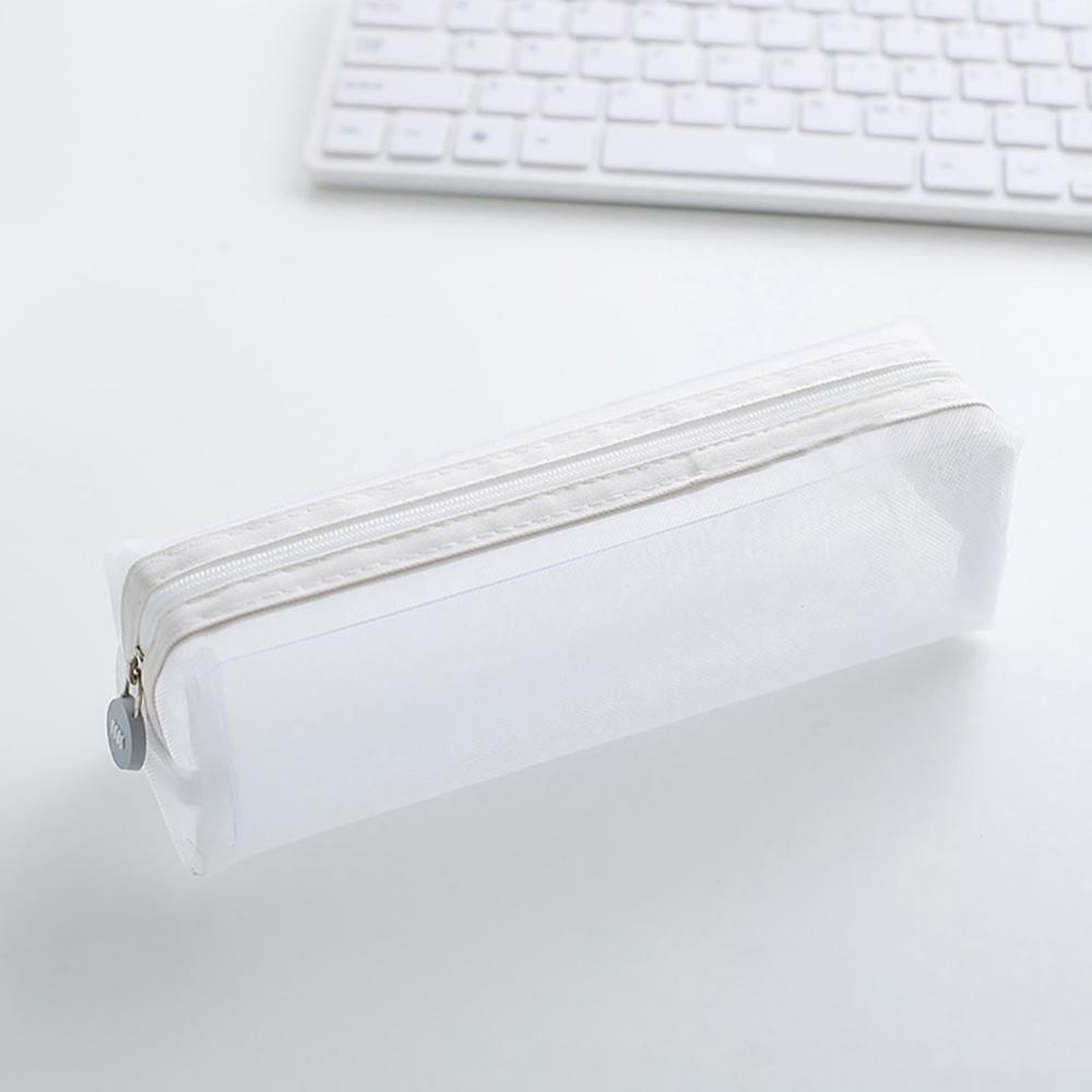 Solid Color Pencil Case Zipper Transparent Mesh Pencil Case Pen Storage Bag Student material escolar пенал школьный