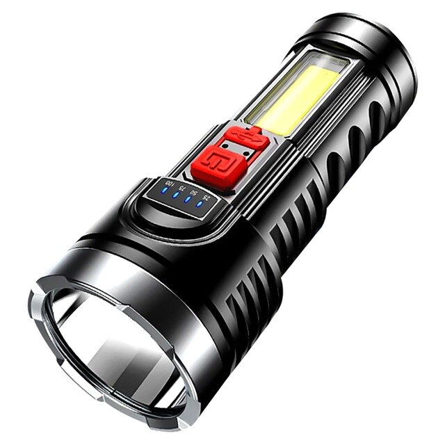Outdoor Usb Rechargeable Osl+cob Led Flashlight Ultra Bright Torch Light 4 Modes Power Bank Torch Light Bulbs Shock Resistant: B