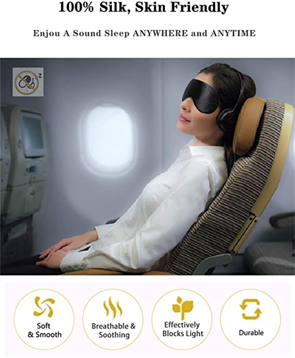 100% Natural 19 Mulberry Silk Sleep Eye Mask Sleeping Smooth Soft Eye Sleep Shade Cover with Elastic Adjustable Strap Blindfold