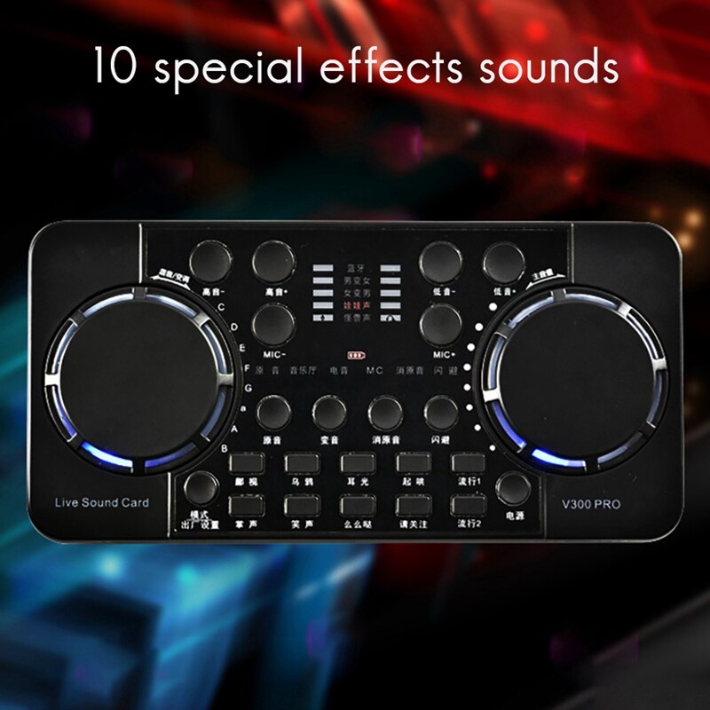 Tarjeta de sonido V300 PRO, 10 efectos de sonido, Bluetooth, reducción de ruido, mezcladores de Audio, Micrófono, Control de voz para teléfono y PC