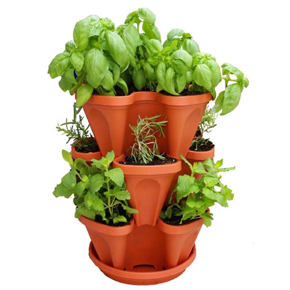 3pcs Stackable Garden Planter Herb Flower Pots Indoor Outdoor Round Clover