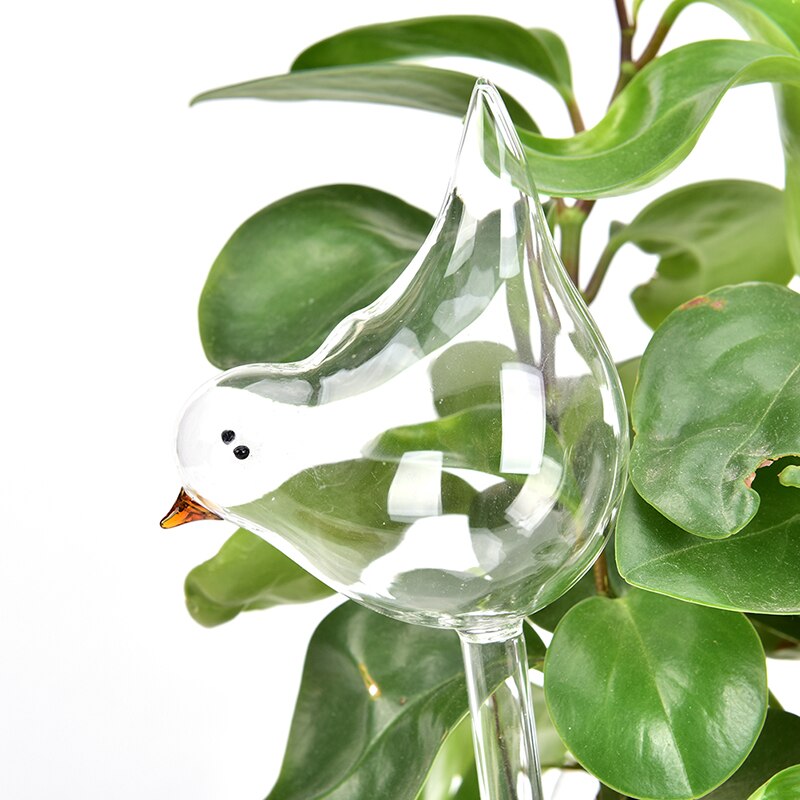 1 stk plantevander selvvandende kugler, fugleform håndblæste klare glas aqua pærer