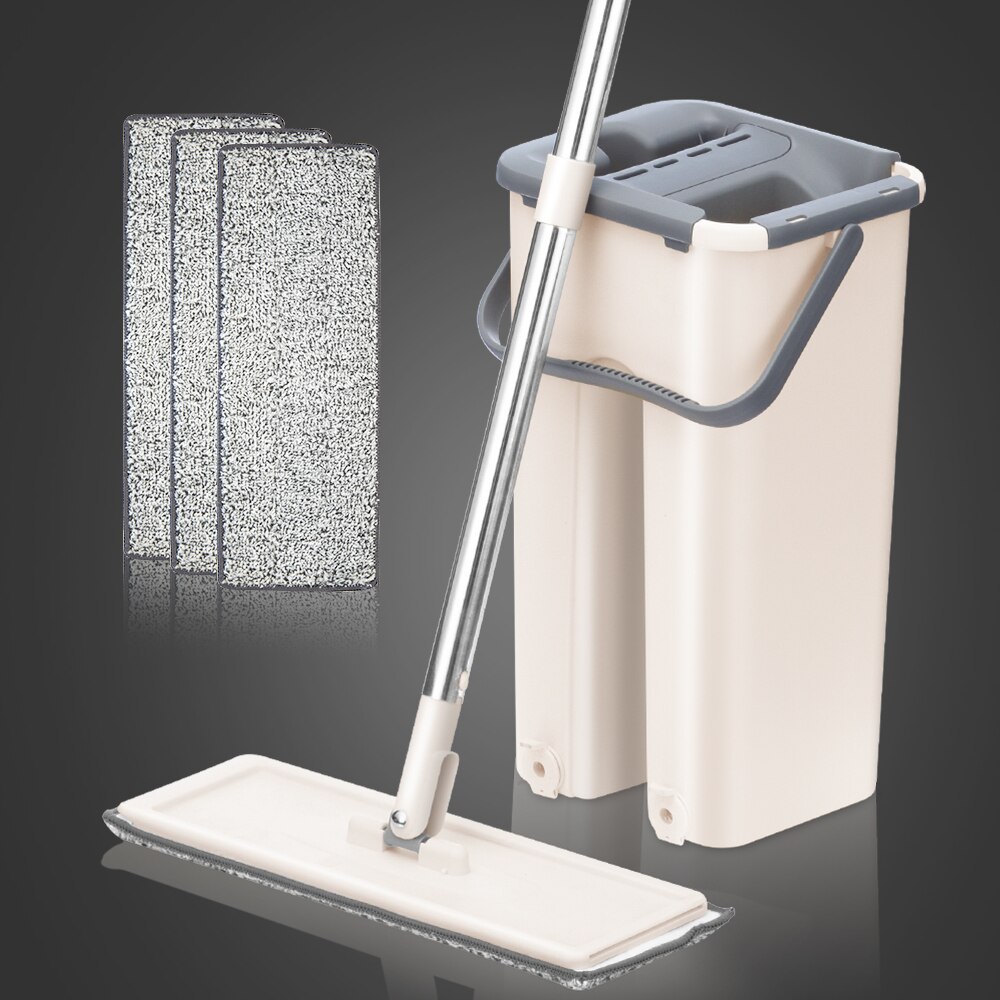 SDARISB – serpillière rotative magique plate, mains libres, avec seau pour nettoyer les carreaux de sol, balai de lavage de cuisine, facile à égoutter, seau serpillière essorage