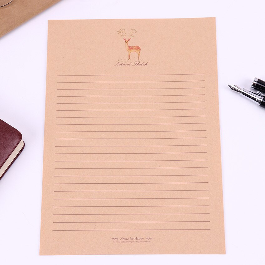 Juego de 10 hojas de cartulina de papel Vintage, papelería de papel, Bloc de notas con estilo de animales de dibujos animados, suministros para escuela y oficina: Mori deer