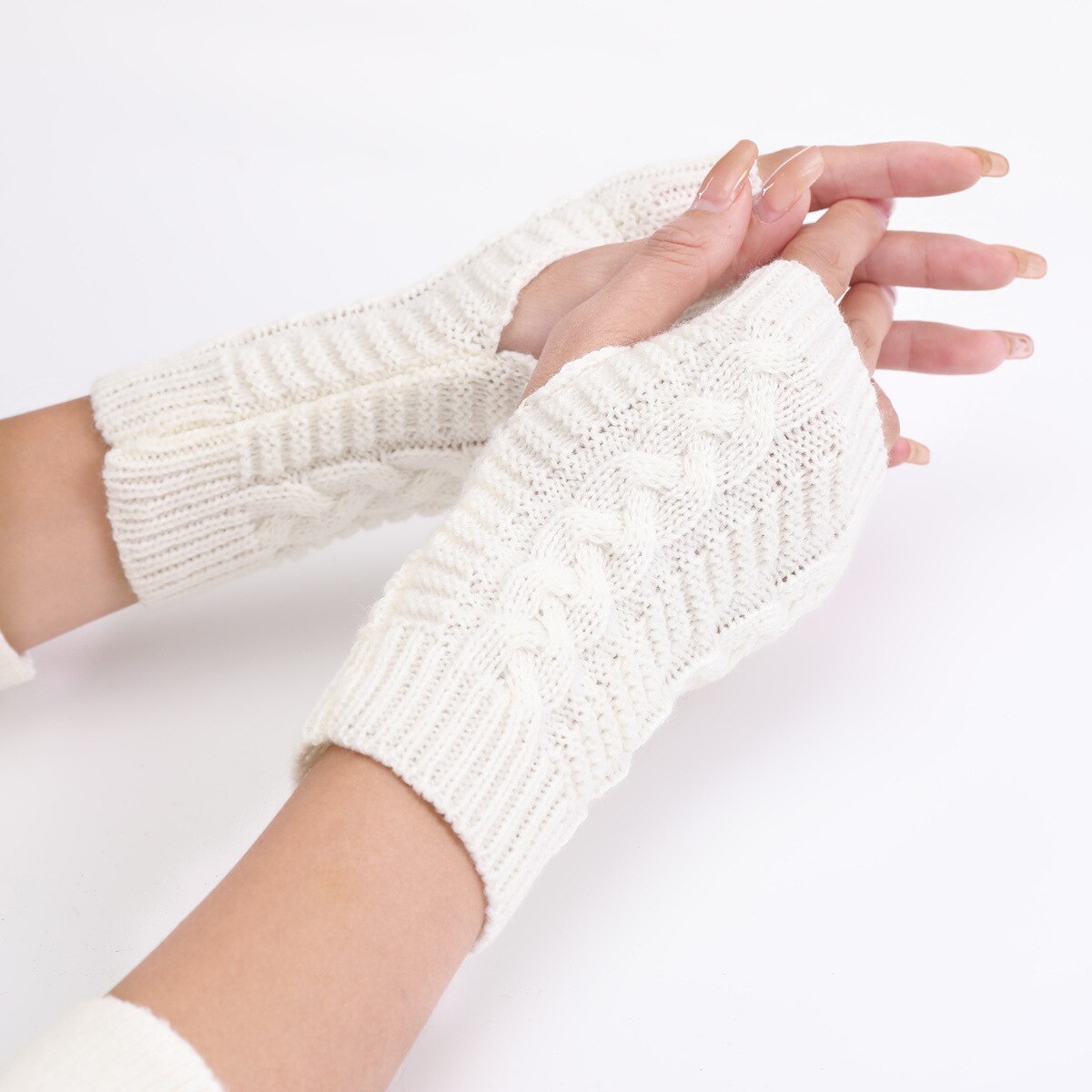 Gants sans doigts pour femmes, mitaines chaudes tricotées, extensibles, avec trou pour le pouce et les bras, hiver, noir, rouge et gris