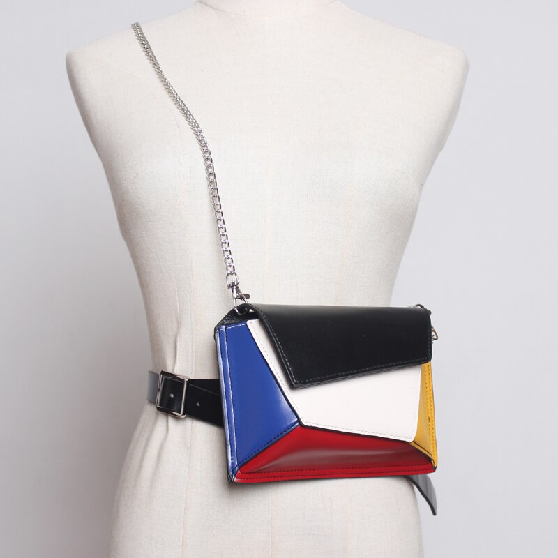 [eam] bauchtasche aus pu-leder mit einsätzen, damen-charakter, lässig, vielseitig kombinierbar, crossbody, frühling/sommer, Trend 18 a 5852: Getägefühlt
