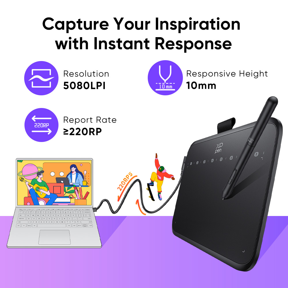 XPPen Deco 640 Graphics Tablet 16K Pressure Levels 16x9cm Drawing Area with 8 Keys 60 Tilt for OSU Game Android Windows Mac