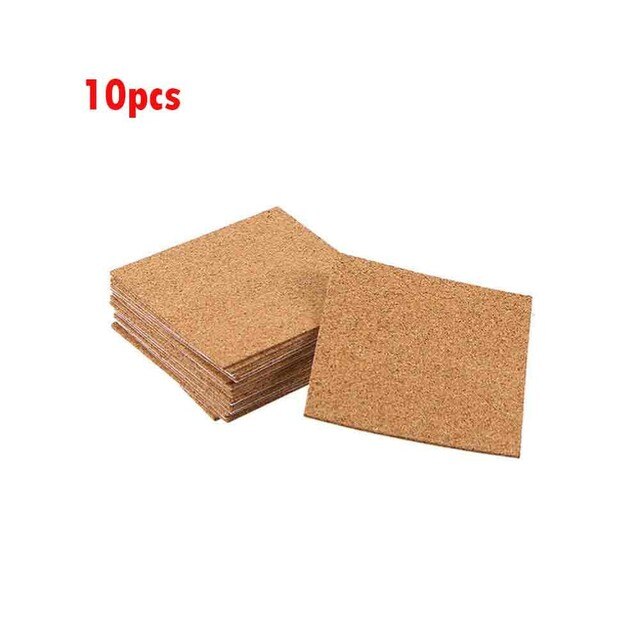 10 stk selvklæbende tykkelse kork coasters firkanter kork måtter kork bagside plader til coasters gør-det-selv-kork håndværksartikler: 10 stk 100 x 100 x 1mm