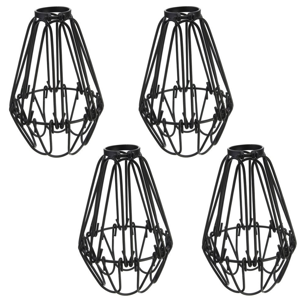 Rustik industriell vintage stil hängande hängsmycke metalltråd bur justerbar armatur lampskydd glödlampa skydd lampbur  d25: Svart 4 st