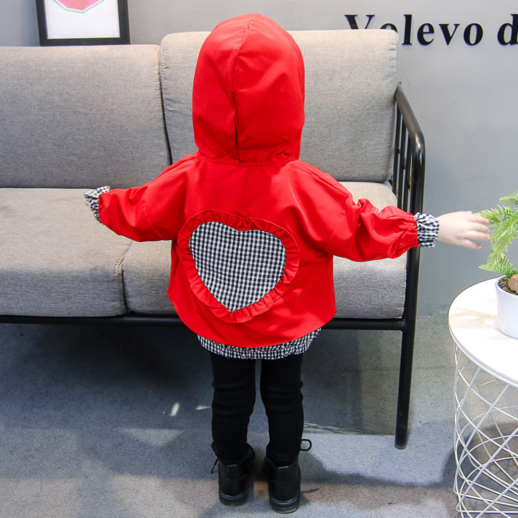 Baby Meisjes Liefde Print Jas Voor Peuter Baby Kids Meisjes Hart Plaid Hooded Winddicht Jas Uitloper Casual Kleding Veste Enfant