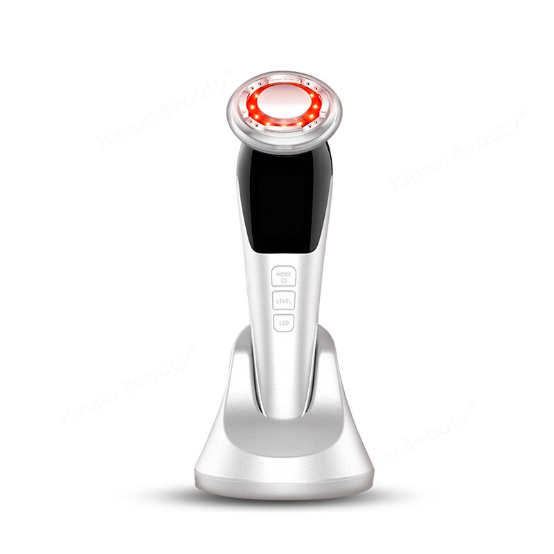 Ultrasone Cool Massager Ems Facial Lifting Ion Led Photon Lichttherapie Huidverjonging Apparaat Rf Ems Gezicht Lift Machine: white no box