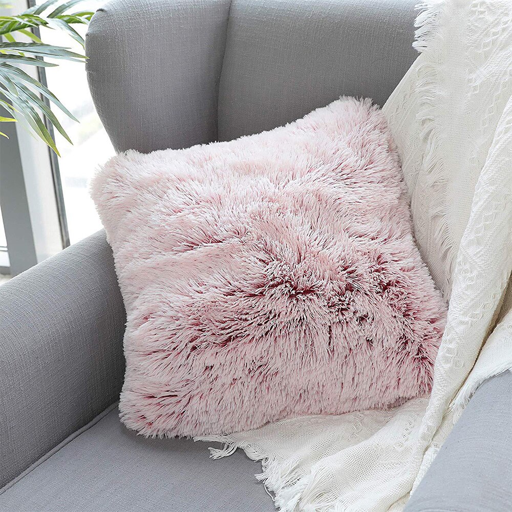 Varmt plysj furry putetrekk putetrekk dekorativt putetrekk hjem soverom sofa innredning hjemmeinnredning 45 x 45cm: 2 stk 45 x 45cm / Rosa