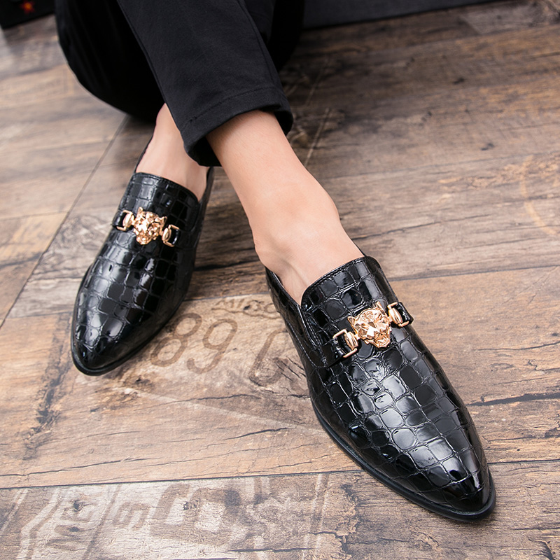 Hommes robe chaussures en cuir italien sans lacet hommes en cuir mocassin paillettes chaussures formelles hommes bout pointu chaussures pour hommes: Black / 42