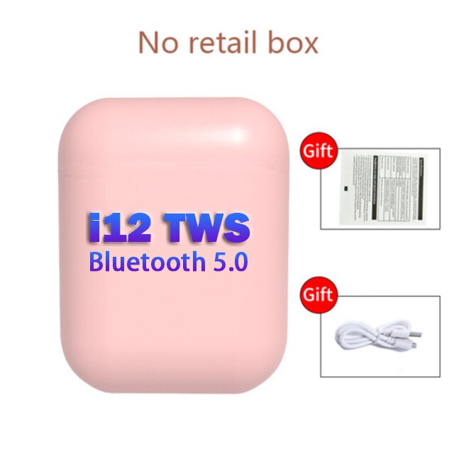 Original i12 Tws Wireless Earphone 5.0 Bluetooth Headphones i7s mini2 Earbuds with Charging Box Wireless Headphones for IPhone: i12 Pink-no Box