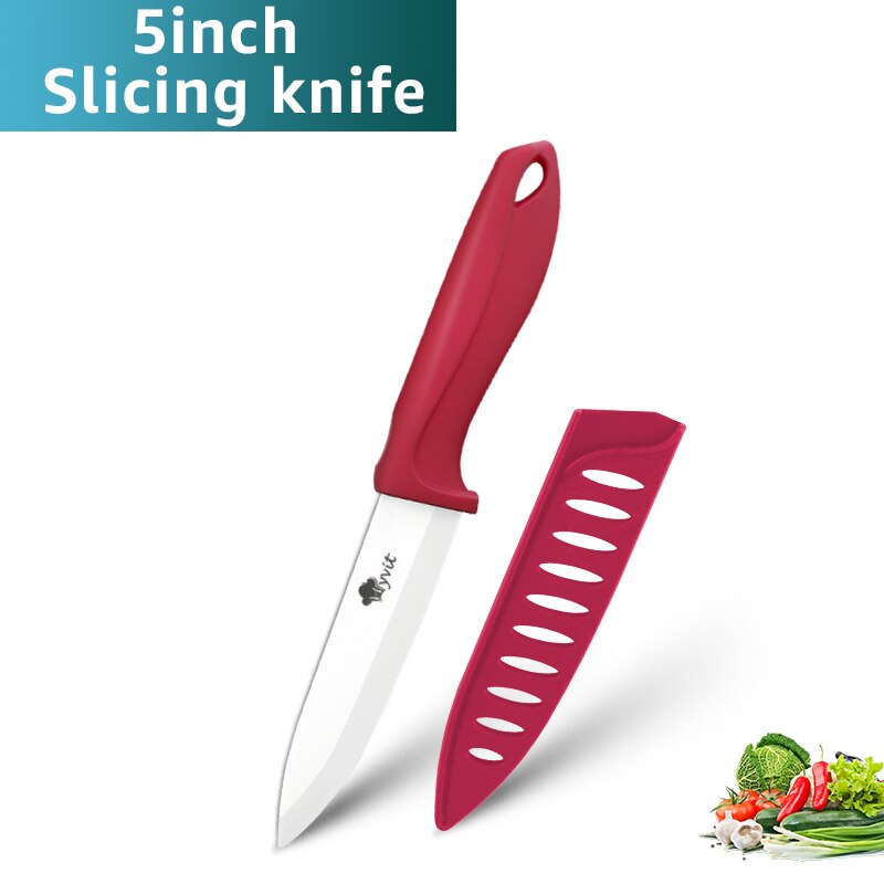 Keramische Mes 3 4 5 6Inch Chef Utility Slicer Gekarteld Broodmes Paring Keuken Keramische Messen Set Zirconia Blade koken Tool: 5inch red knife