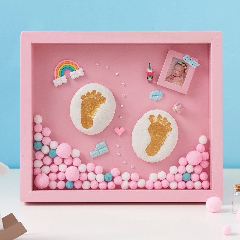 Baby Hand-Voet Stempelkussen Lanugo Souvenir Diy Pasgeboren Van Baby Handafdrukken Voetafdrukken Permanente Baby 'S Eerste Maand Souvenirs: Hand Foot Footprints Pink