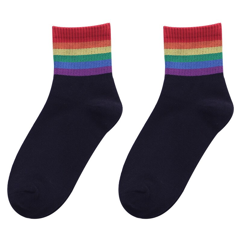 Trend Sport Strepen Regenboog Women'socks Puur Katoen Ademend Studenten Sport Sokken Zweet Absorptie Streetwear Sokken: Rainbow1