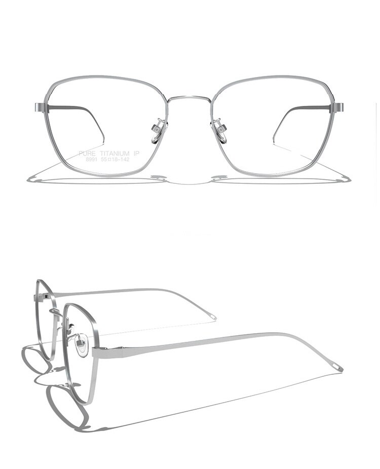 Rene titanium briller ramme mænd recept firkantede fuld ramme briller rammer kvinder nærsynethed optiske forretningsbriller: Sølv