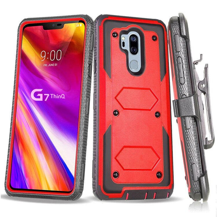 Voor lg  g7 thinq  / g7+ g710em robuuste, robuuste hoes met riemclip, holsterhoes, anti-beschermende harde achterkant voor lg  g7: Rood
