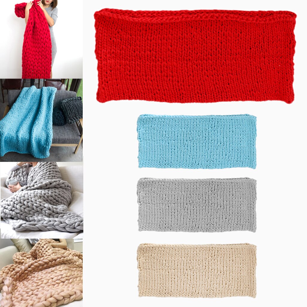Adult Hand Knitted Wool Blanket Chunky Blanket Cozy Wool