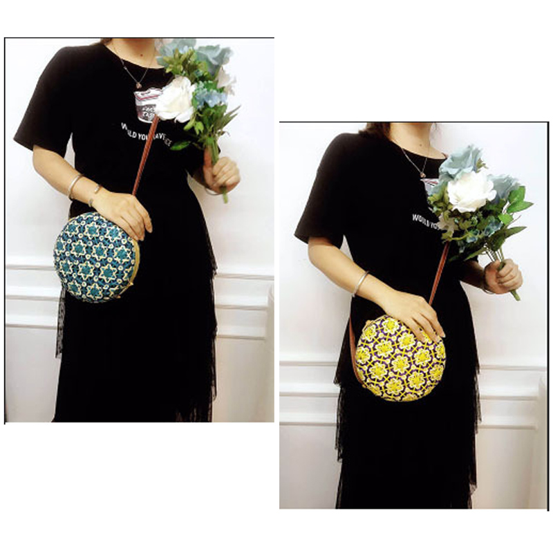Sac rond en paille de bambou pour femmes, sacoche à bandoulière fait main bohème, sac de plage d'été creux initié, boîte Asus tissée en rotin