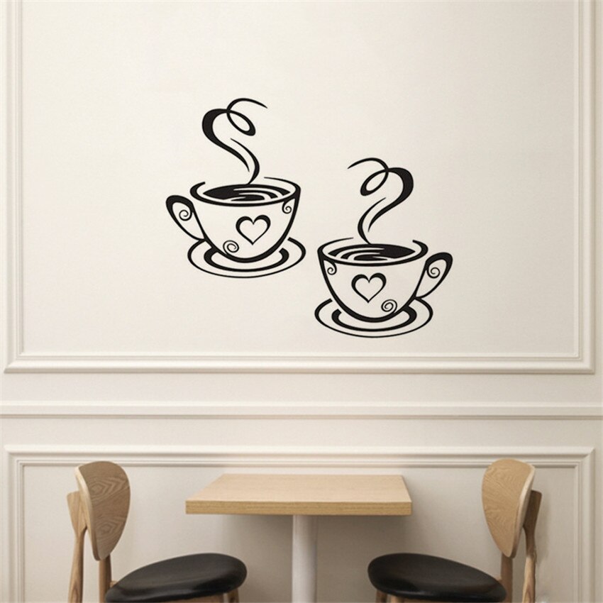 Sorte kaffekopper vægklistermærker gør-det-selv kunst vægmærkat pvc kaffemønster klistermærke hjemmekøkken cafe restaurant dekoration tapet