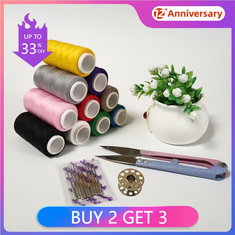 Knitting Thread Polyester Sewing Thread 10 Rolls/Box Colorful White Black Thread DIY Apparel Sewing Accessories
