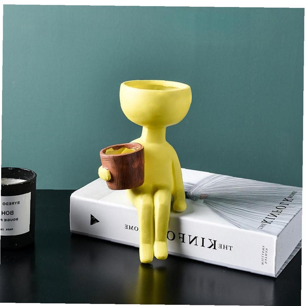 Vase nordique minimaliste en céramique, en forme de tête, noir, jaune, pour visage humain, pièce d'exposition créative, Vase décoratif: E