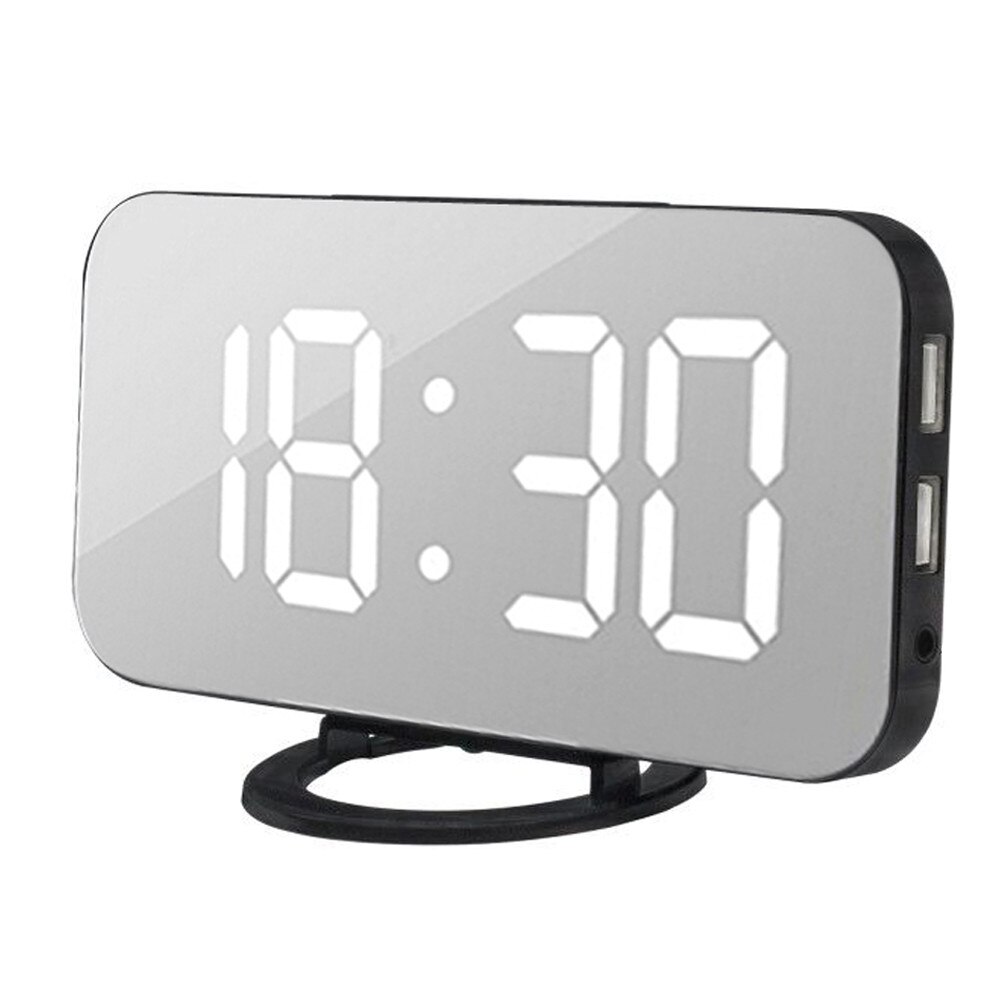 Wekker Digitale Elektronische Smart Led Spiegel Snooze Tabel 2 Usb-uitgang Poorten Telefoon Opladen Auto Verstelbare Licht Muur Horloge