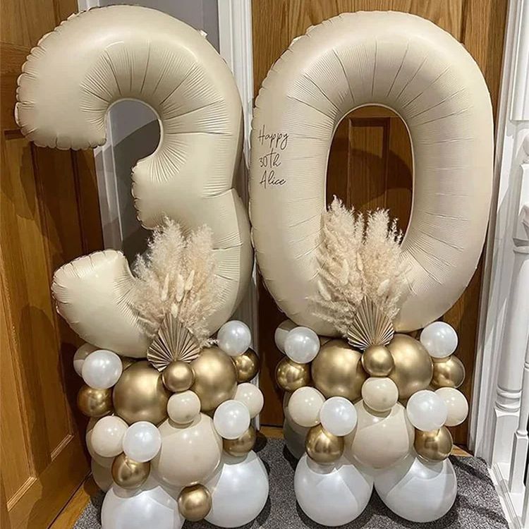 130 Uds. Juego de globos con números de oro blanco y arena crema, globos de aluminio con números de 40 pulgadas para decoraciones de de feliz 20 30 40 50 cumpleaños
