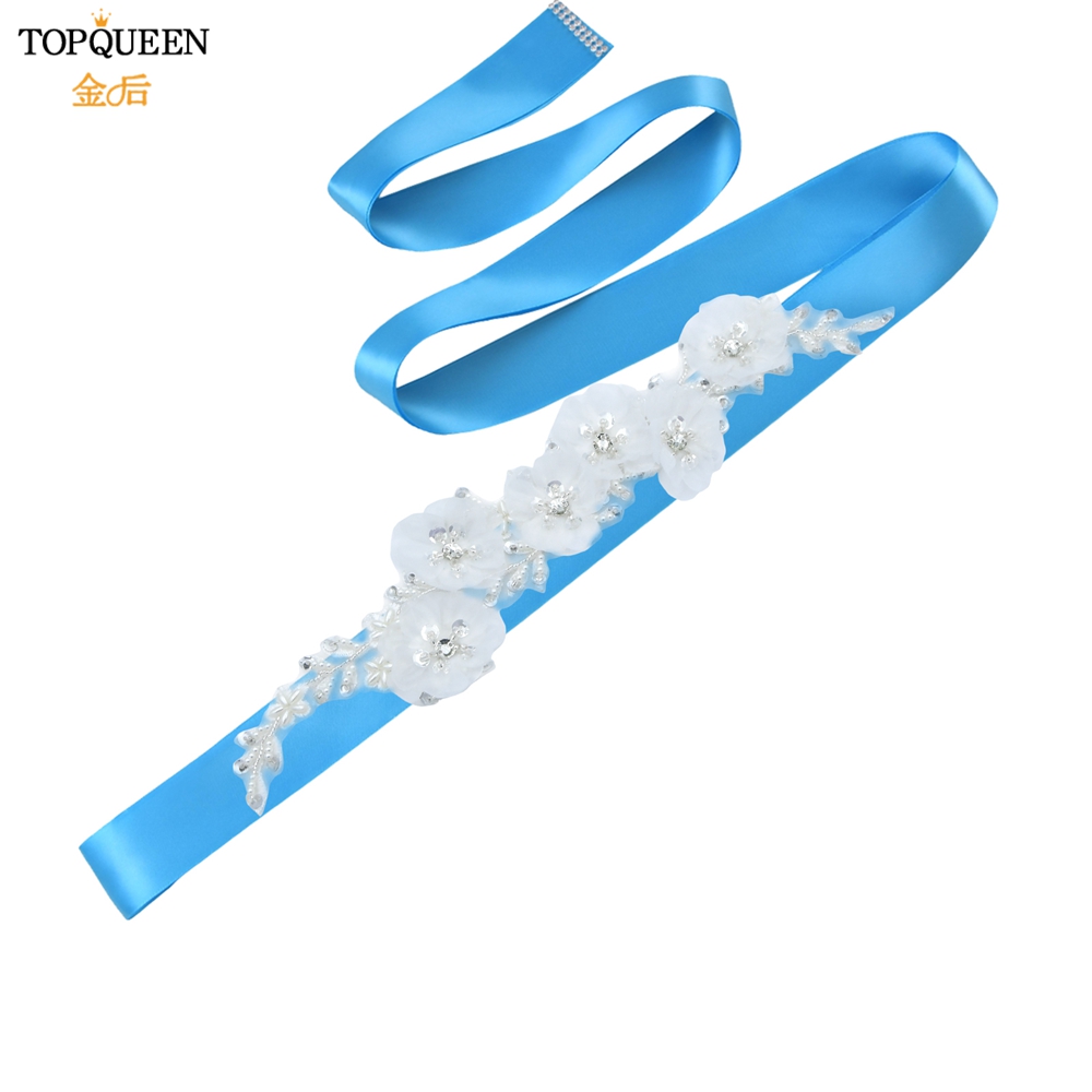Topqueen Luxe Bruids Riem Applique Riem Met Bloem Bridal Accessoires Sash Vrouwen Witte Bloem Riemen Riem S249: Blue