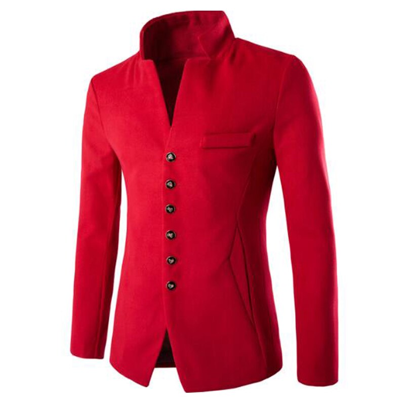 Autumn Blazer Men Chinese Collar Suit Mens Blazer Casual Jacket Men Brand Clothing: Red / XL