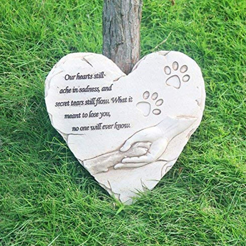 Piedra conmemorativa en forma de corazón para mascotas, marcador de tumba para perro o gato, piedra de jardín para Patio trasero al aire libre, Patio o césped, para la pérdida de perros