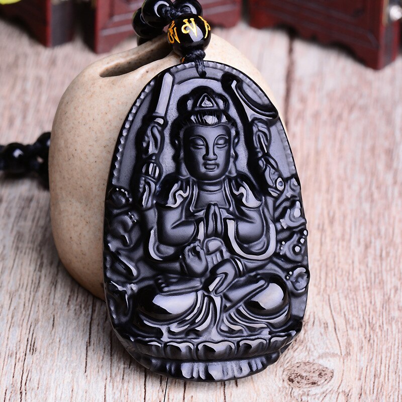Natursten sort obsidian udskåret buddha heldig amulet vedhæng halskæde fine smykker til kvinder mænd sweater kæde vedhæng: Rotte