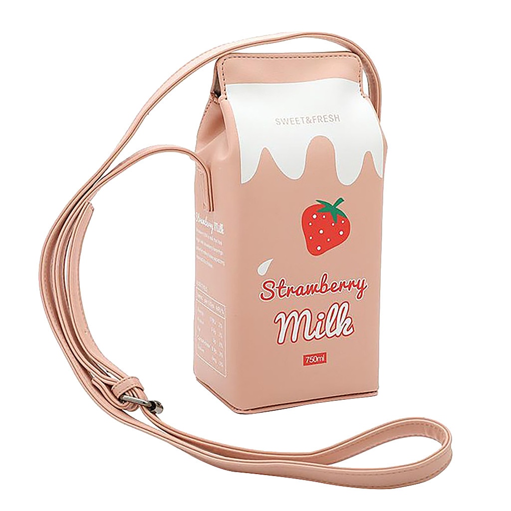 Printing Friut Milk Women Shoulder Bags Mini Cell Phone Wallet Bags Small PU Leather Female Cute Crossbody Bags: Pink