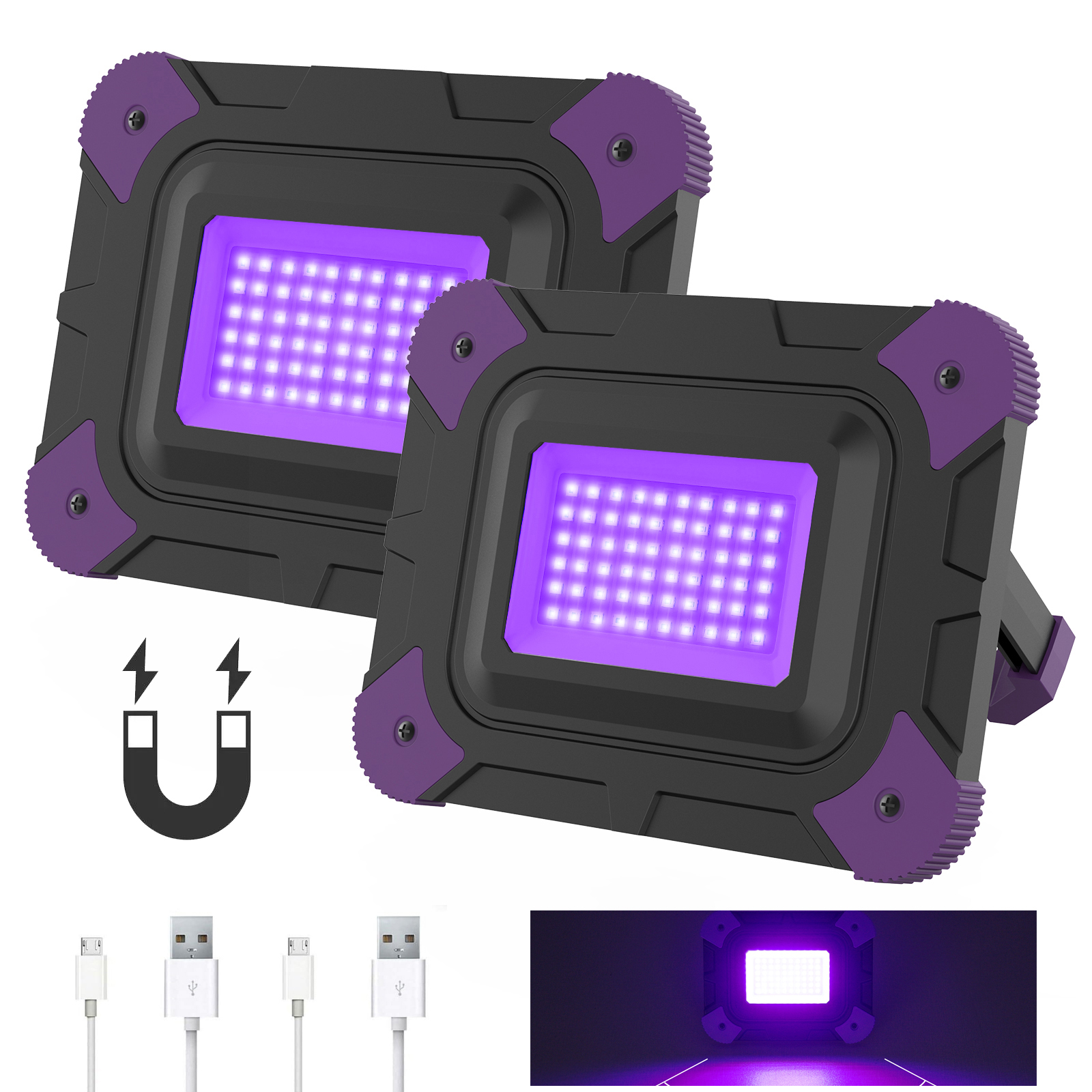 1/2 stk. led uv-svartlys arbeidslys scene-svartlys ultrafiolett flomlys til halloween, jul, dans, dj, diskotekfest