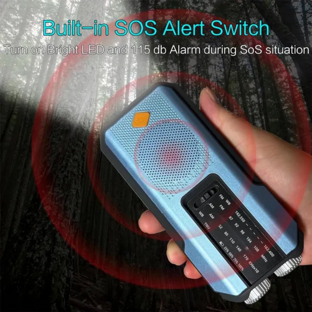 Rádio meteorológico de emergência multifuncional rádio fm am wb manivela solar carregamento usb 2000mah power bank lanterna led tocha