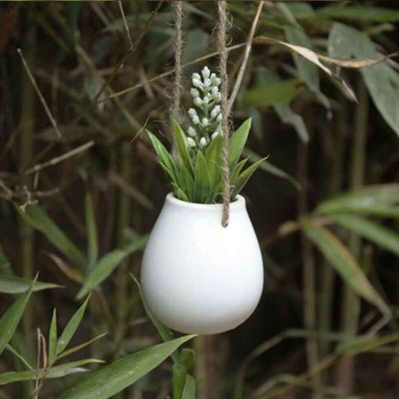 Maceta para flor colgante de cerámica, Bombilla para planta, jarrón con hilo para jardín, balcón, decoración del hogar con cuerda de yute