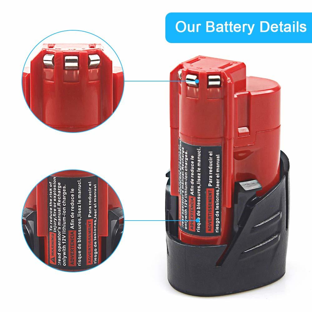Waitley 2Pack 12V 2.5Ah LI-ION 2500mAh Battery for Milwaukee M12 XC Cordless Tools 12 v 48-11-2440 48-11-2402 48-11-2411