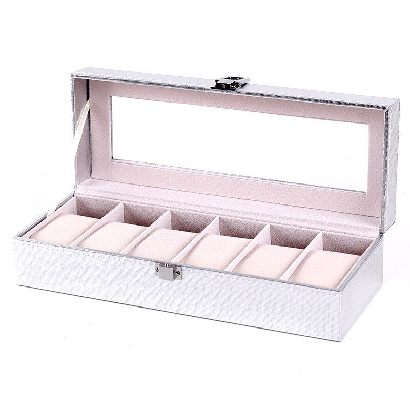 Caja de almacenamiento de relojes de pulsera para mujer, estuche especial de cuero PU rosa, para guardar joyas: white 6 slots