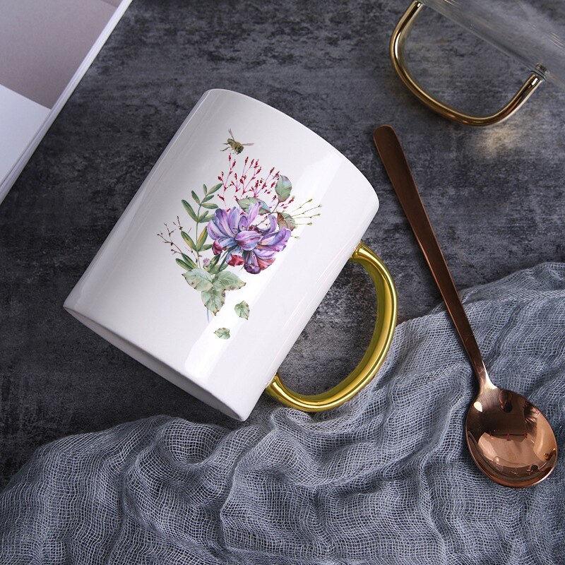 Cartoon ceramic cup mug Blue elf flower pattern coffee mug home drinking cup milk juice breakfast cup KTZW-031