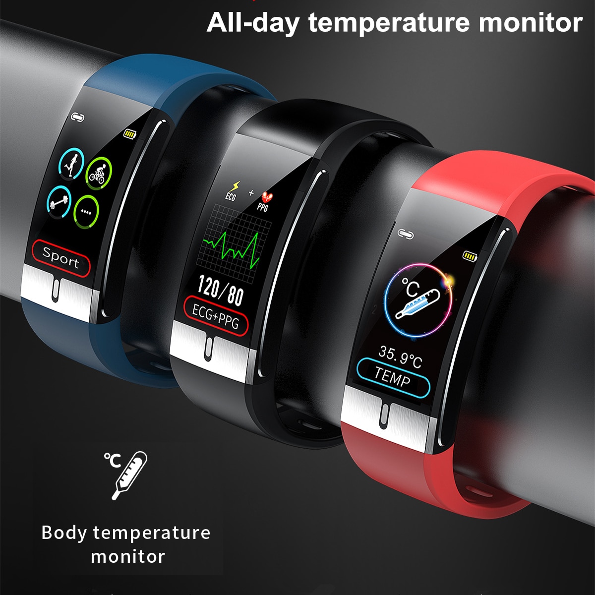 Body Temperature Monitor Smart Band ECG PPG Wristband Heart Rate Smart Watch Blood Pressure Measurement Sport Fitness Bracelet