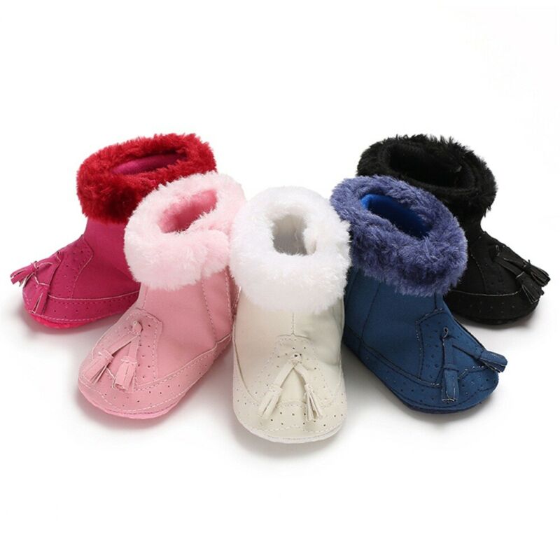 Enfant en bas âge bébé fille chaussures chaudes berceau souple semelle souple chaussures en cuir glands bottes -né enfant bébé hiver bottes de neige