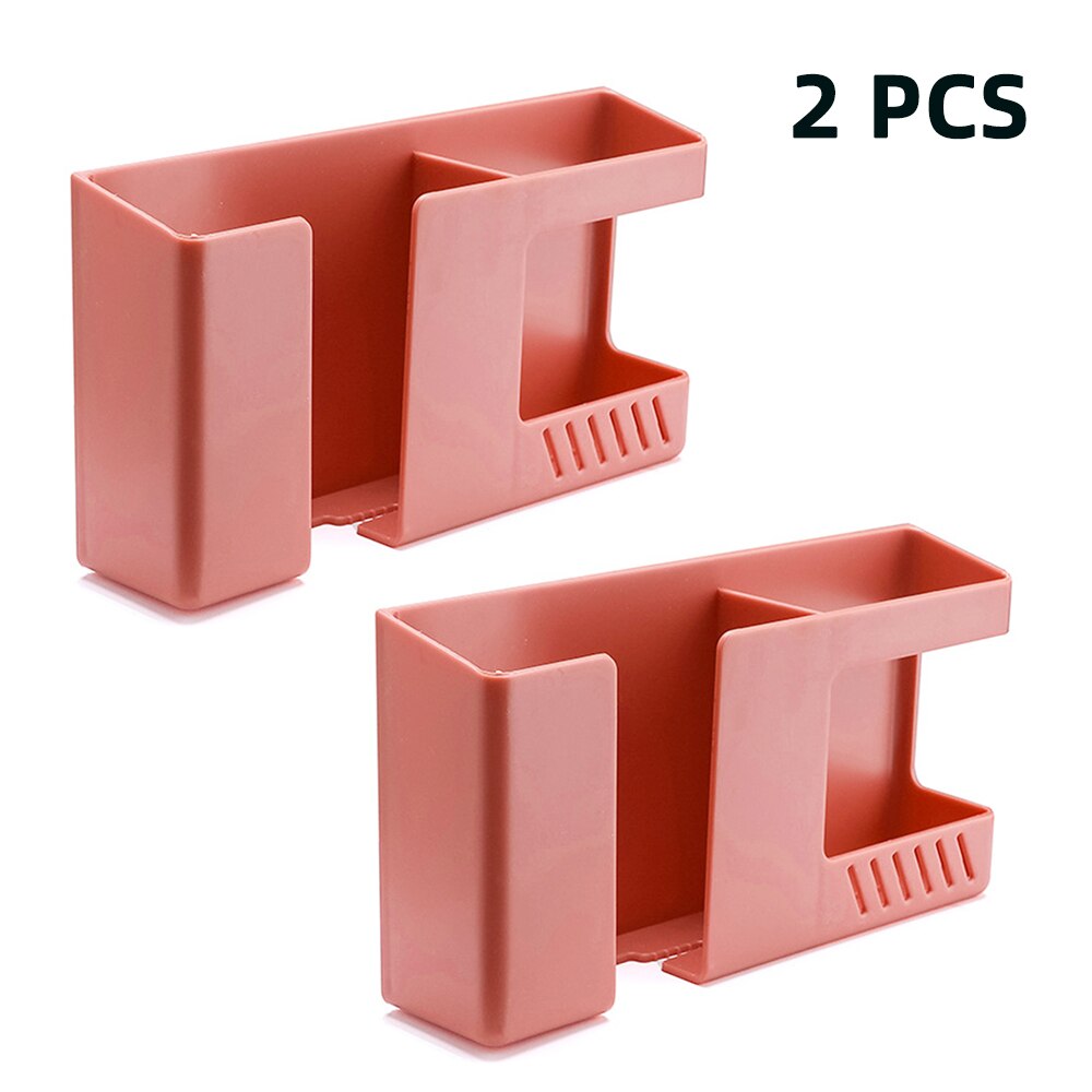 4/2/1 pcs punch-free mobile phone holder wall mount stand remote control organizer storage box charging night container rack: 2 pcs pink c