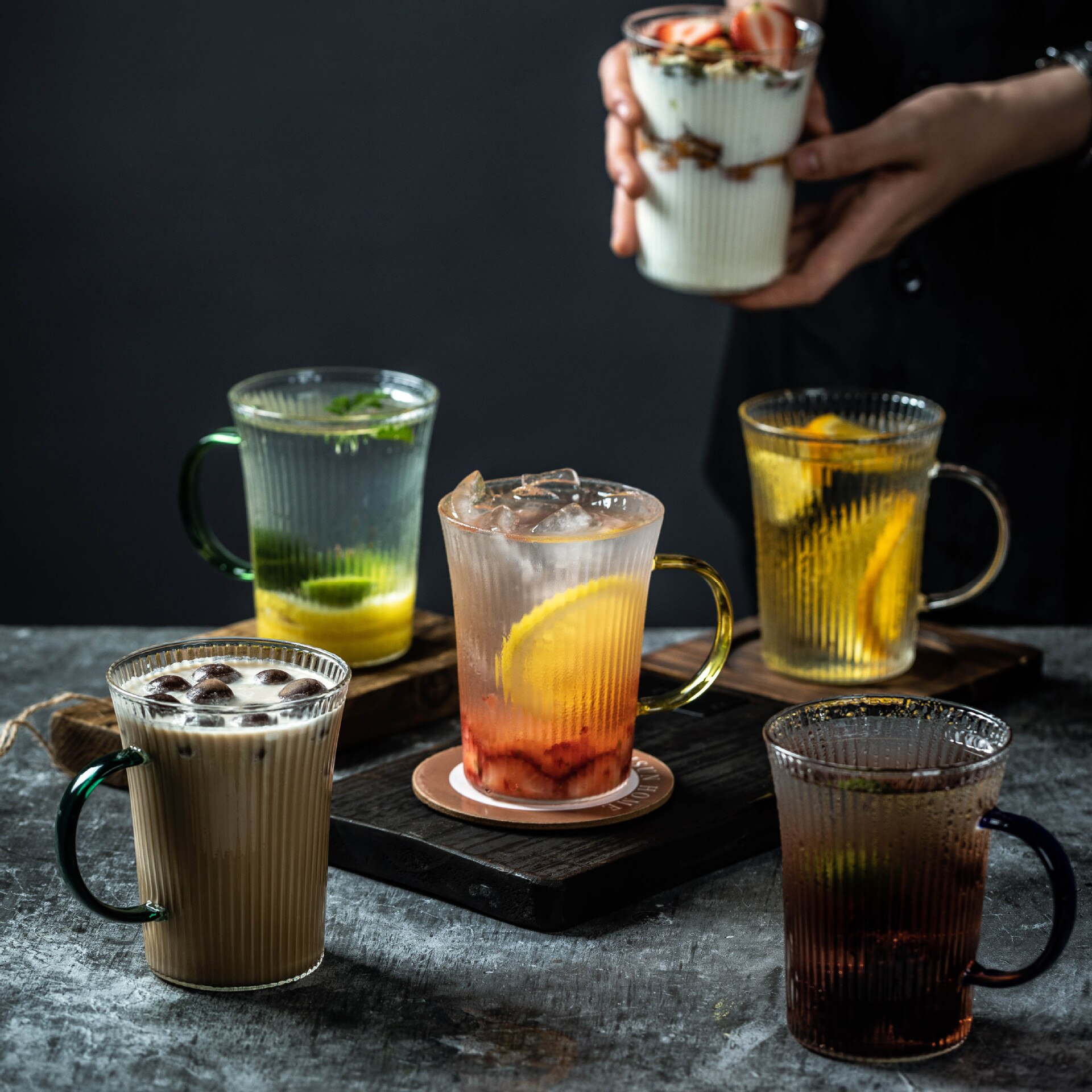 Lodret strped glas kop ins simpel frisk varme modstå juice kaffe mælk krus